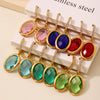 Faceted Oval Czech Glass Geometric Stainless Steel Electroplated Earrings For Women