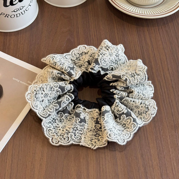 Fairy Lace Pearl Scrunchie For Women Floral Geometric Cloth Hair Tie Inlaid With Pearls
