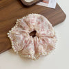 Fairy Lace Pearl Scrunchie For Women Floral Geometric Cloth Hair Tie Inlaid With Pearls