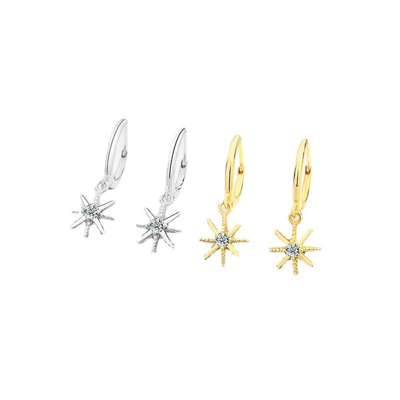 Fairy Style Geometric Star Zircon Long Drop Earrings In Sterling Silver For Women