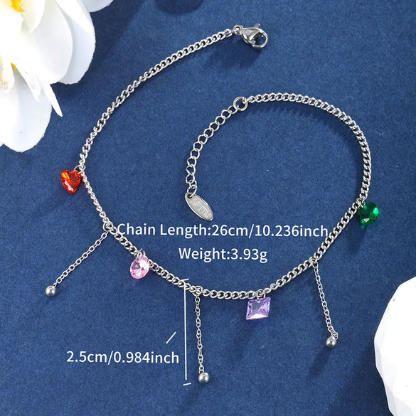 Wholesale Jewelry Fairy Style Vacation Modern Style Geometric Tassel 304 Stainless Steel Artificial Gemstones 18K Gold Plated Inlay Anklet
