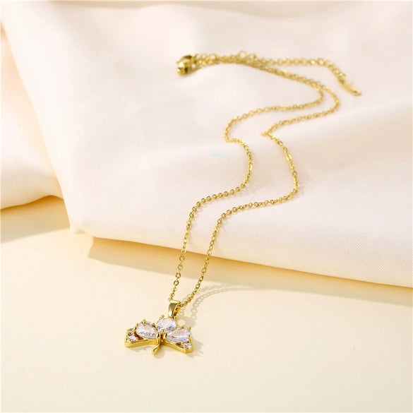 Fanshaped Ginkgo Leaf Stainless Steel Necklace With Mixed Gem Inlay And Electroplating For Women