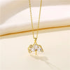 Fanshaped Ginkgo Leaf Stainless Steel Necklace With Mixed Gem Inlay And Electroplating For Women