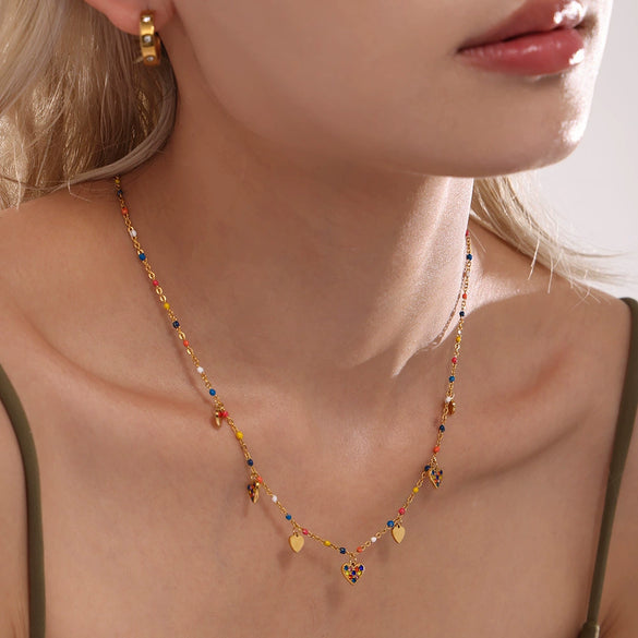 Fantasy Color Zircon 316L Stainless Steel Necklace Electroplating Women's Jewelry