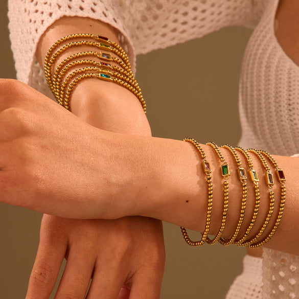 Fashion Accessible Luxury Stainless Steel Ball Bead Geometric Pattern 18K Gold Plated Women's Bracelet