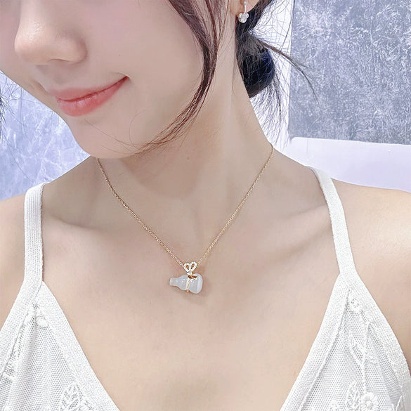 Fashion Accessories Titanium Steel Women's Light Luxury Cross Chain Necklace Set With Pearls Geometric Design