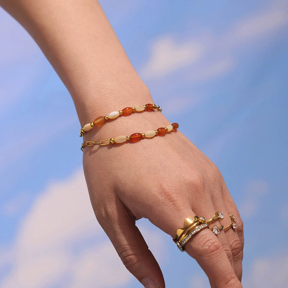 Fashion Agate Shell Oval Clavicle Necklace And Bracelet Set 316L Stainless Steel Electroplated Women's Accessories