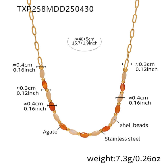 Fashion Agate Shell Oval Clavicle Necklace And Bracelet Set 316L Stainless Steel Electroplated Women's Accessories
