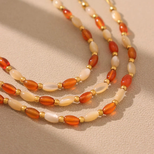 Fashion Agate Shell Oval Clavicle Necklace And Bracelet Set 316L Stainless Steel Electroplated Women's Accessories