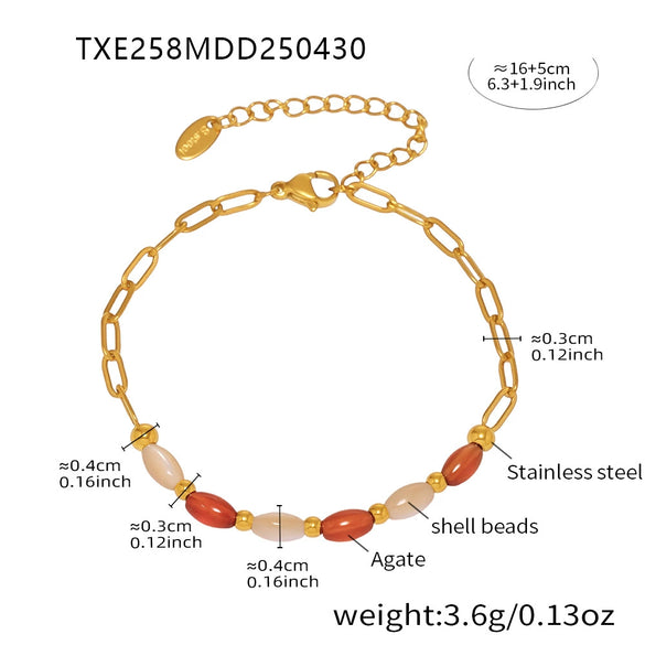 Fashion Agate Shell Oval Clavicle Necklace And Bracelet Set 316L Stainless Steel Electroplated Women's Accessories