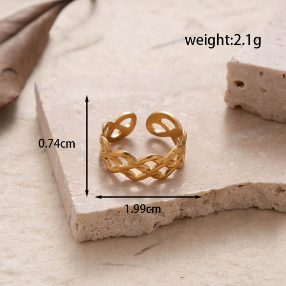 Fashion All Match Titanium Steel Love Snake Shaped Ginkgo Leaf Light Luxury Opening Adjustable Ring With Electroplating