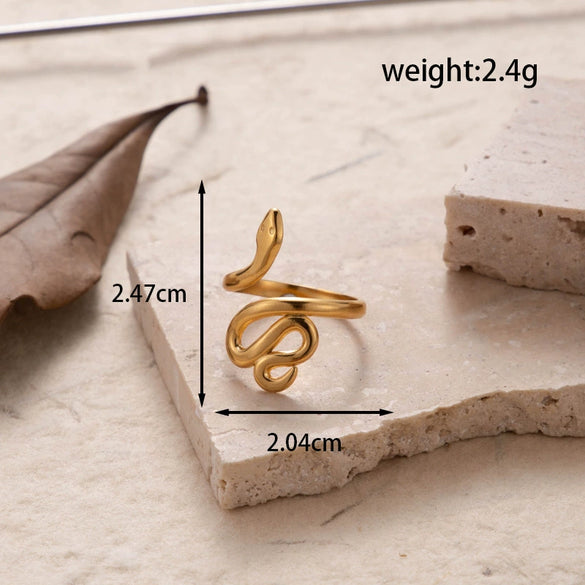 Fashion All Match Titanium Steel Love Snake Shaped Ginkgo Leaf Light Luxury Opening Adjustable Ring With Electroplating