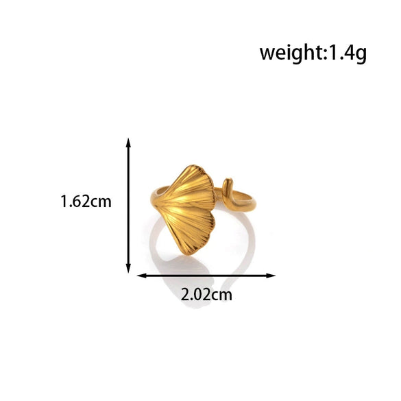 Fashion All Match Titanium Steel Love Snake Shaped Ginkgo Leaf Light Luxury Opening Adjustable Ring With Electroplating