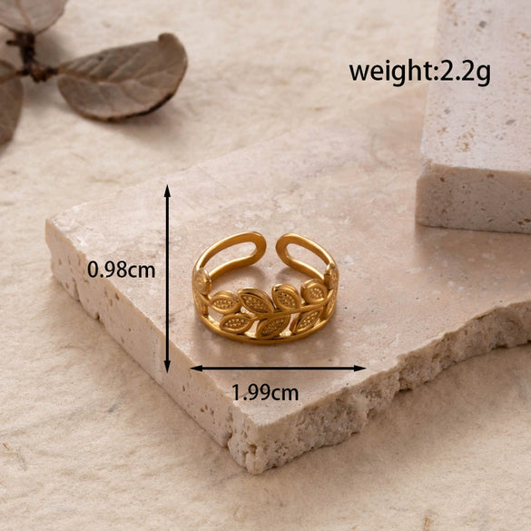 Fashion All Match Titanium Steel Love Snake Shaped Leaves Light Luxury Opening Adjustable Ring With Electroplating