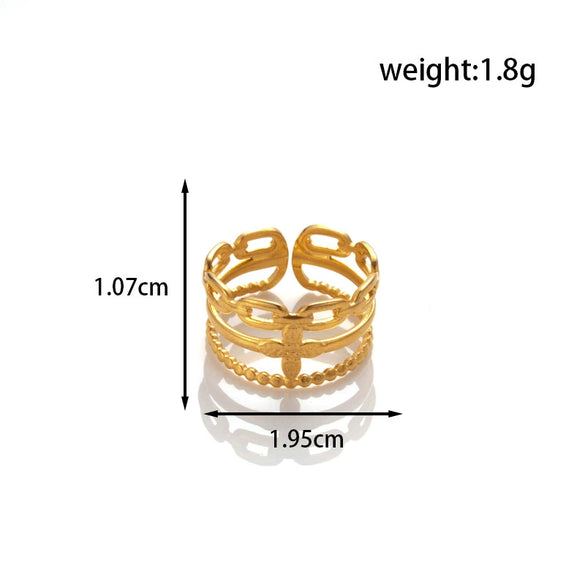 Fashion All Match Titanium Steel Love Snake Shaped Leaves Light Luxury Opening Adjustable Ring With Electroplating