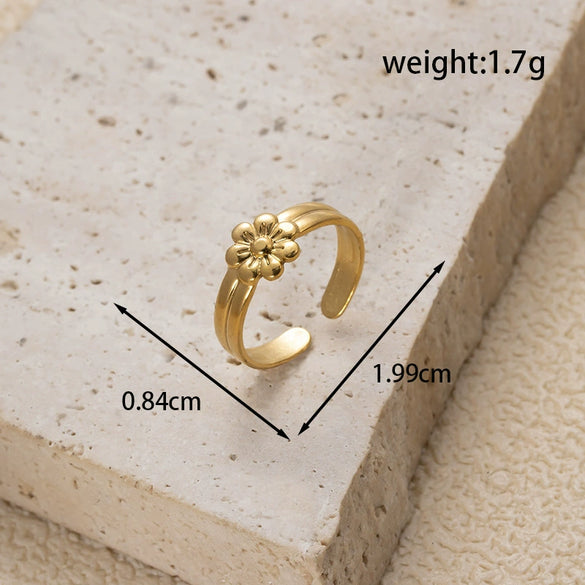 Fashion All Match Titanium Steel Ring With Star Heart Flower Shapes Light Luxury Opening Adjustable Electroplated