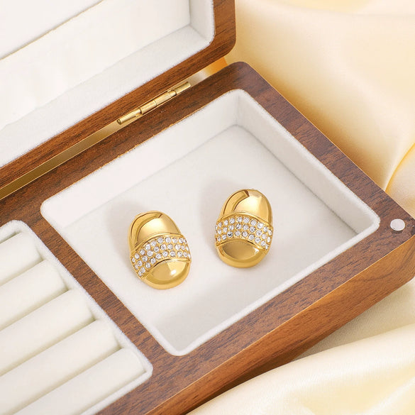Fashion All Match Women's Light Luxury Style Geometric Titanium Steel Earrings With 18K Gold Vacuum Plating In Furnace And Diamond Encrusted Design