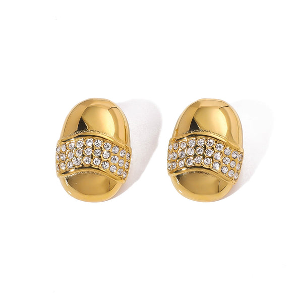 Fashion All Match Women's Light Luxury Style Geometric Titanium Steel Earrings With 18K Gold Vacuum Plating In Furnace And Diamond Encrusted Design