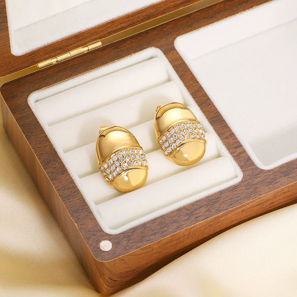 Fashion All Match Women's Light Luxury Style Geometric Titanium Steel Earrings With 18K Gold Vacuum Plating In Furnace And Diamond Encrusted Design