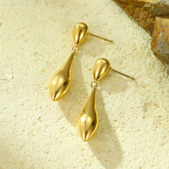 Fashion Allmatch Electroplated 18K Gold Titanium Steel Irregular Water Drop Shape Women's Stainless Steel Earrings