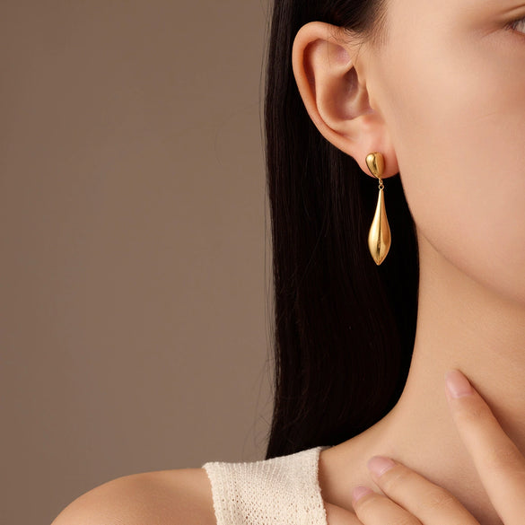 Fashion Allmatch Electroplated 18K Gold Titanium Steel Irregular Water Drop Shape Women's Stainless Steel Earrings