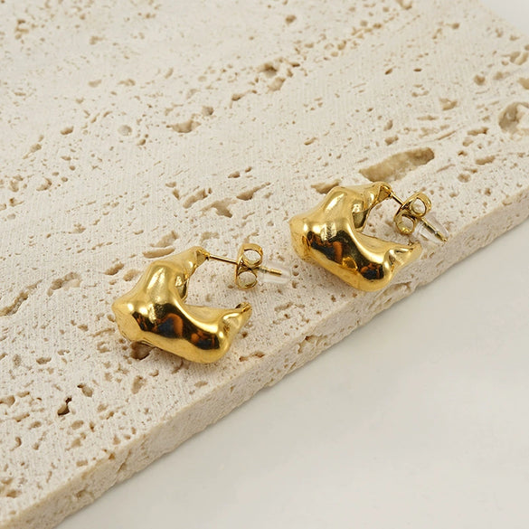 Fashion Allmatch Irregular Women's Earrings 316L Stainless Steel 18K Gold Vacuum Plated Geometric
