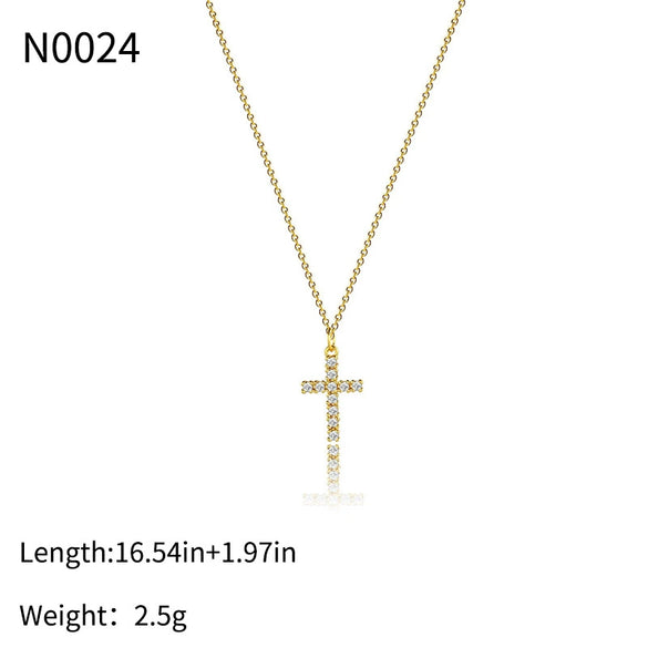 Fashion Allmatch Jewelry Exquisite Copper Set With Zircon Cross Necklace For Women Geometric Style Copper Plated With Real Gold Electroplating Treatment