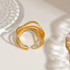 Fashion Allmatch Nonfading Ring Multilayer Water Ripple Gold And Silver Color Matching Electroplated Titanium Steel Geometric Style For Women