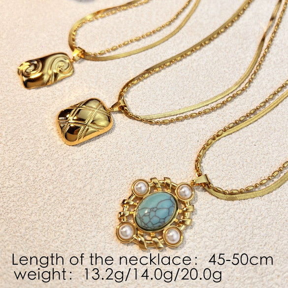 Fashion Allmatch Stainless Steel And Titanium Steel Ushaped Pendant Necklace With Vacuum Electroplated Retro Style