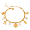 Fashion Allmatch Stainless Steel Starfish Conch Threaded Shell Pendant Bracelet With Rhombus And Star Pattern Electroplated For Women