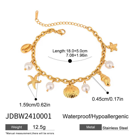 Fashion Allmatch Stainless Steel Starfish Conch Threaded Shell Pendant Bracelet With Rhombus And Star Pattern Electroplated For Women