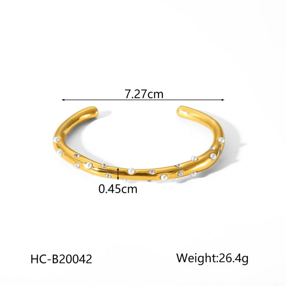 Fashion Allmatch Titanium Steel Bracelet 18K Goldplated With Pearl Zircon Cross Inlaid For Women
