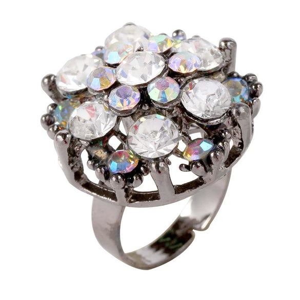 Fashion Alloy Adjustable Zircon Ring For Women And Unisex With Electroplated Finish Elegant Fragrance Style Statement Jewelry