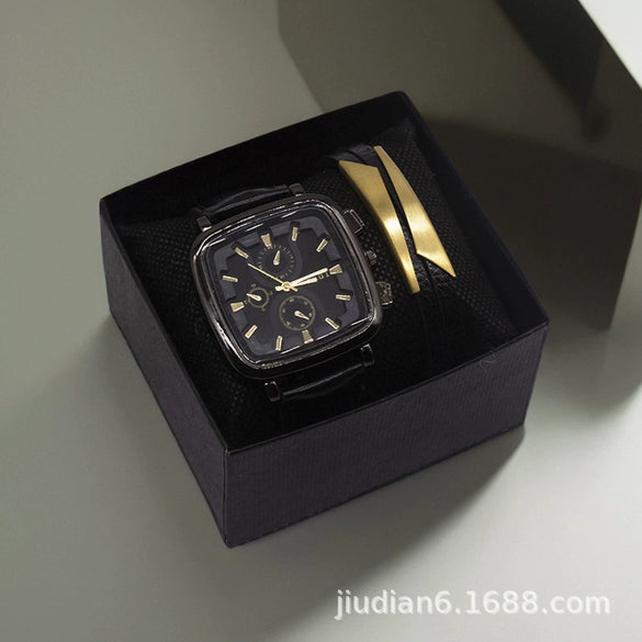 Fashion Alloy And Ordinary Glass Men's Round Dial Blue Light Wrist Watch With Horseshoe Buckle And Onion Crown
