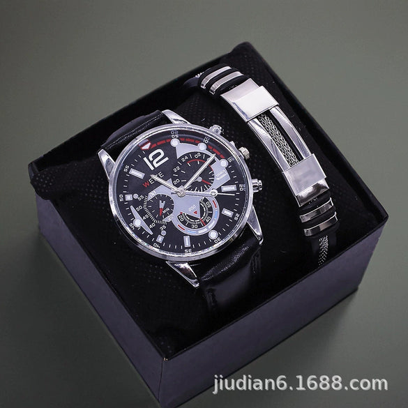 Fashion Alloy And Ordinary Glass Men's Round Dial Blue Light Wrist Watch With Horseshoe Buckle And Onion Crown