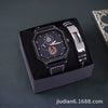 Fashion Alloy And Ordinary Glass Men's Round Dial Blue Light Wrist Watch With Horseshoe Buckle And Onion Crown