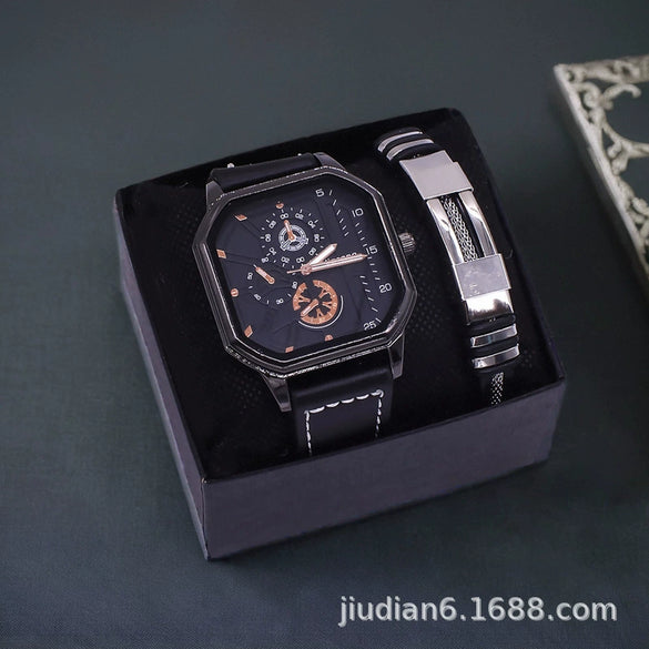 Fashion Alloy And Ordinary Glass Men's Round Dial Blue Light Wrist Watch With Horseshoe Buckle And Onion Crown