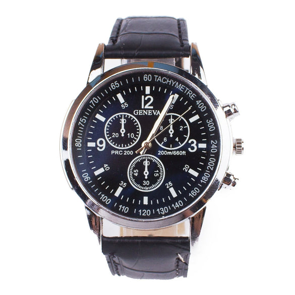 Fashion Alloy And Ordinary Glass Men's Round Dial Blue Light Wrist Watch With Horseshoe Buckle And Onion Crown