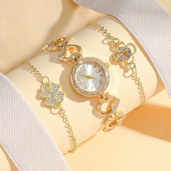 Fashion Alloy Bracelet With Diamond Hollow Four Leaf Clover And Flower Design For Female