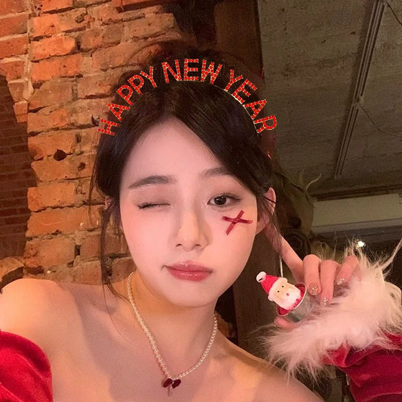 Fashion Alloy Crystal Letters Electroplating Christmas Headband For Women