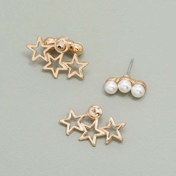 Fashion Alloy Five Pointed Star Pearl Earrings Elegant High End Fairy Style Statement Earrings For Women