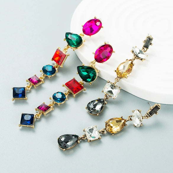 Fashion Alloy Geometric Long Drop Earrings With Diamond Detail Elegant Statement Jewelry For Women