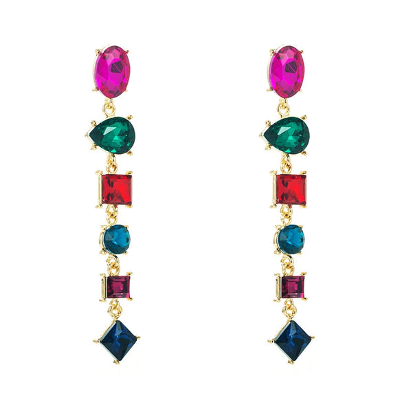 Fashion Alloy Geometric Long Drop Earrings With Diamond Detail Elegant Statement Jewelry For Women