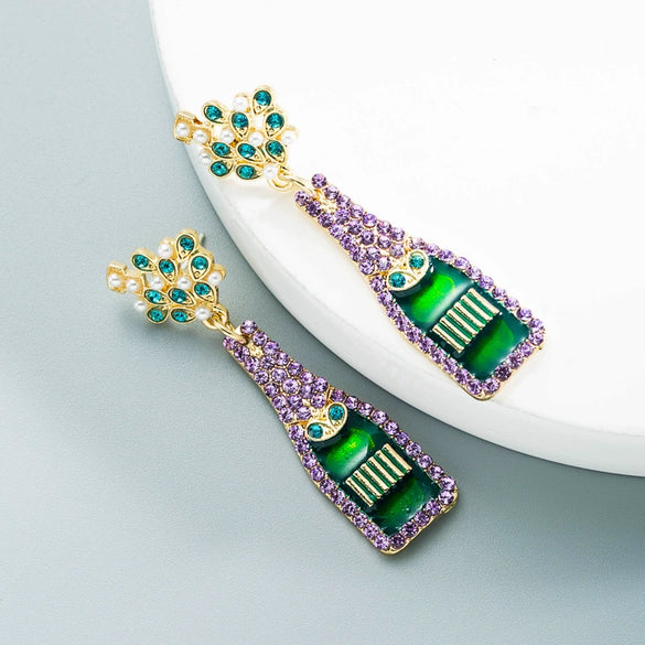 Fashion Alloy Geometric Pendant Drop Earrings With Pearl And Rhinestone Details Statement Jewelry
