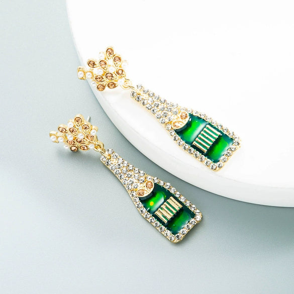Fashion Alloy Geometric Pendant Drop Earrings With Pearl And Rhinestone Details Statement Jewelry