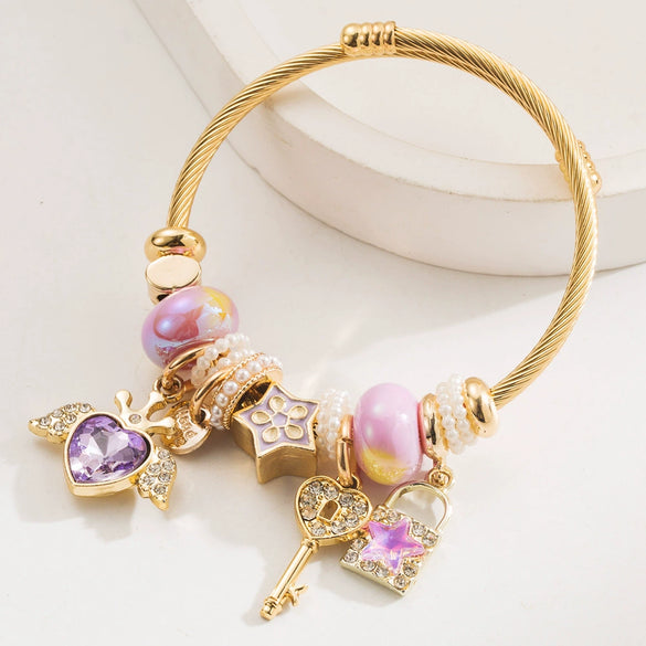 Fashion Alloy Heart Pendant Bracelet With Electroplating For Women And Couple Style