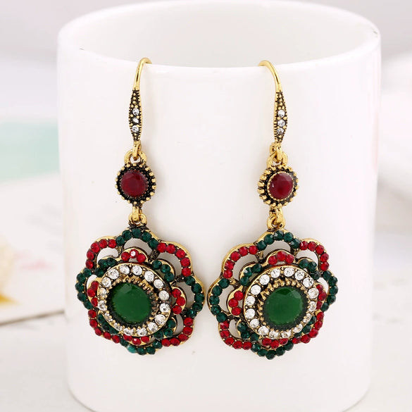 Fashion Alloy Hollow Flower Earrings Retro Bohemian Floral Design With Diamond Accents For Women