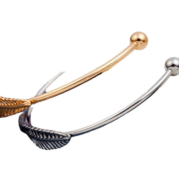 Fashion Alloy Leaf Open Cuff Bracelet Electroplated Plant Style Jewelry For Women