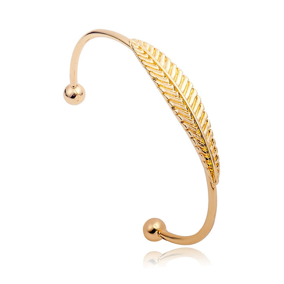 Fashion Alloy Leaf Open Cuff Bracelet Electroplated Plant Style Jewelry For Women