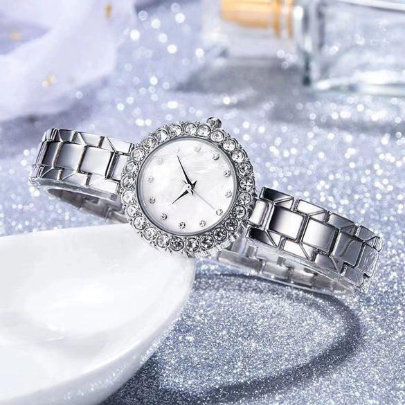 Fashion Alloy Stainless Steel Rhinestone Twopiece Set Bracelet Watch For Male And Female Students